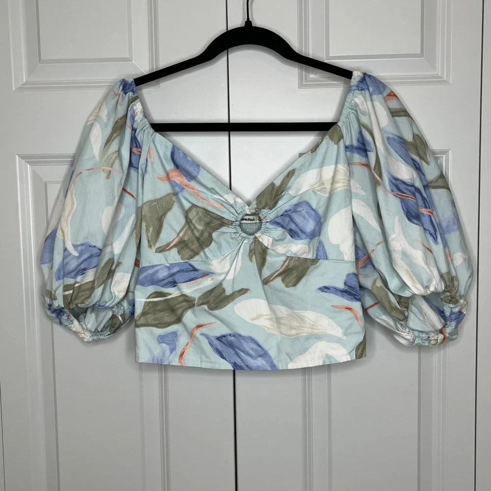 Abercrombie Floral Cottagecore Crop Top Medium Puff Sleeve Coquette Bow